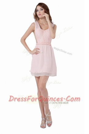 Dramatic Straps Sleeveless Backless Prom Dress Baby Pink Chiffon