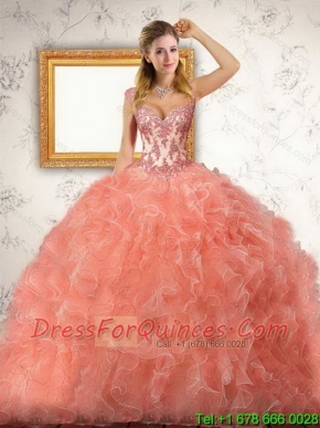Custom Made Orange Red Quinceanera Dress with Appliques and Ruffles