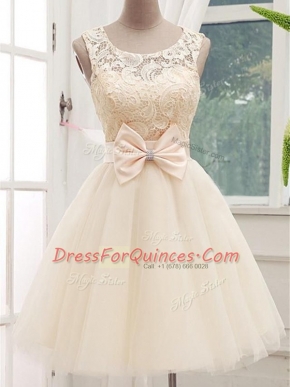 Trendy Scoop Sleeveless Tulle Vestidos de Damas Lace and Bowknot Lace Up