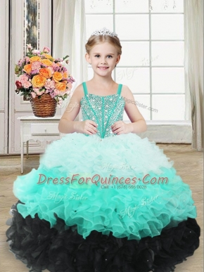 Multi-color Sleeveless Beading and Ruffles Floor Length Little Girls Pageant Gowns