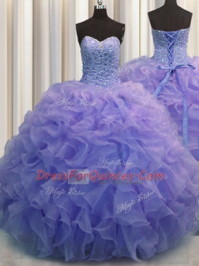 Super Floor Length Blue Sweet 16 Dresses Sweetheart Sleeveless Lace Up