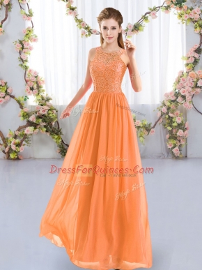 Orange Scoop Zipper Lace Dama Dress for Quinceanera Sleeveless