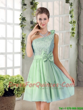 Custom Made One Shoulder Lace 2016 Dama Dresses with Bowknot