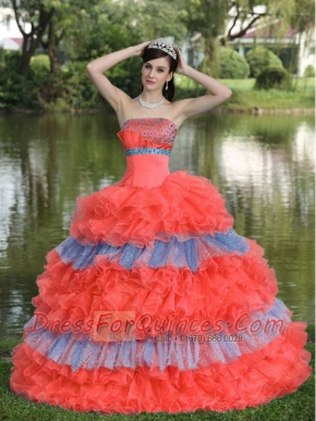 2013 Modest Quinceanera Dress With Beaded Decorate Bust Sequins Organza In Multi-color