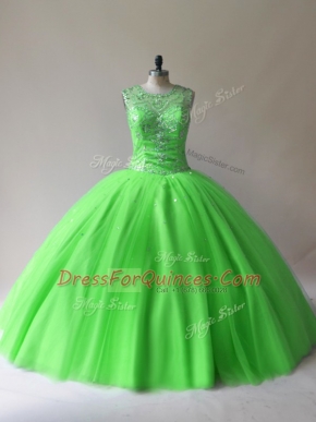 High Class Tulle Sleeveless Floor Length Ball Gown Prom Dress and Beading