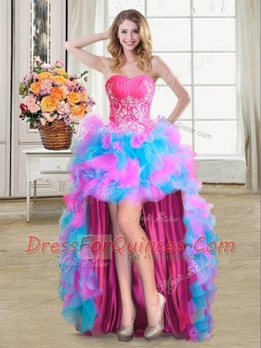 Vintage Multi-color Zipper Beading and Ruffles Sleeveless High Low