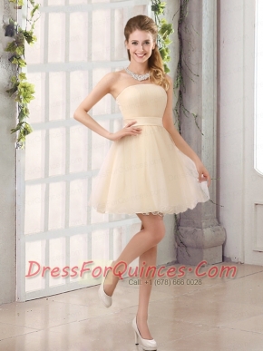 2015 A Line Belt Mini Length Dama Dress with Strapless