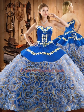 Sweetheart Sleeveless Quinceanera Dress Sweep Train Embroidery Multi-color Fabric With Rolling Flowers