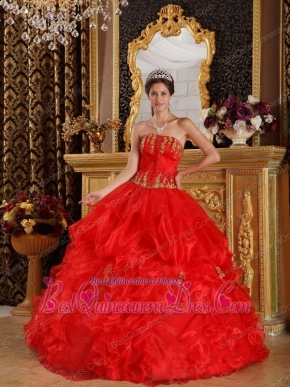 Red Ball Gown Strapless Floor-length Appliques Organza Quinceanera Dress