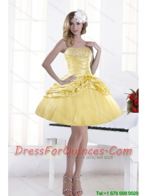 Perfect Beaded Strapless 2015 Prom Dresses with Pick Ups