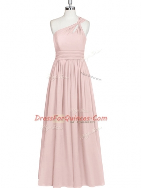 Glorious Baby Pink Sleeveless Floor Length Ruching Side Zipper Prom Dresses