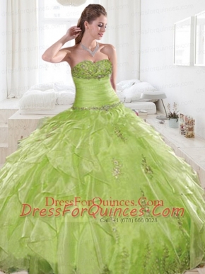 2015 Exquisite Green Quinceanera Dresses with Appliques and Pick Ups