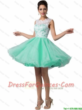Elegant Laced Scoop A Line Prom Dresses in Apple Green