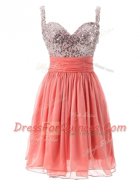 Flirting Watermelon Red Straps Zipper Beading Prom Dresses Sleeveless