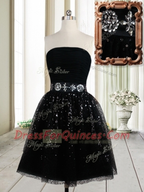 Luxury Black Zipper Dress for Prom Beading and Sequins Sleeveless Mini Length