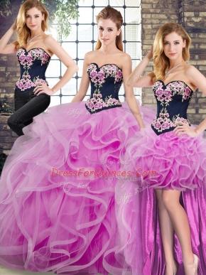 Super Sweetheart Sleeveless Sweep Train Lace Up Vestidos de Quinceanera Lilac Tulle