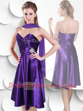 2016 Empire Sweetheart Elastic Woven Satin SexyProm Dress with Beading and Ruching