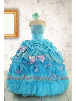 2015 Cheap Aqua Blue Appliques Quinceanera Dresses with Appliques