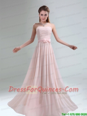 2015 Most Popular Light Pink Empire Sexy Prom Dress with Bowknot belt