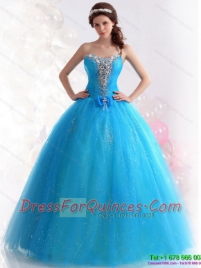 2015 Best Blue Quinceanera Dresses with Rhinestones and Bowknot