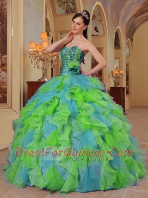 Perfect Clorful Ball Gown Sweetheart Ruffles Organza Quinceanera Dress
