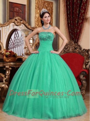 Turquoise Sleeveless Ball Gown Embroidery with Beading Strapless Floor-length Cheap Quinceanera Dresses