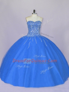 Blue Lace Up Sweetheart Beading Vestidos de Quinceanera Tulle Sleeveless