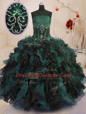 Modest Sleeveless Lace Up Floor Length Beading and Ruffles 15th Birthday Dress
