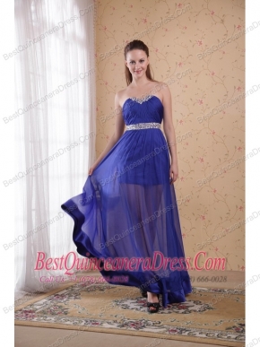 Blue Empire Sweetheart Floor-length Chiffon Beading and Ruch Prom / Celebrity Dress