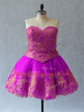 Hot Selling Tulle Sweetheart Sleeveless Lace Up Appliques and Embroidery Party Dress in Fuchsia