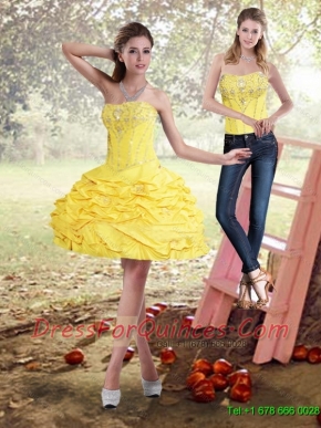 2015 Detachable Strapless Beading and Pick Ups Prom Dress in Yellow