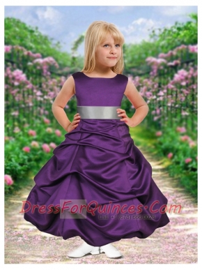 Purple Scoop Ankle-length Bowknot Flower Girl Dress with Pick-ups