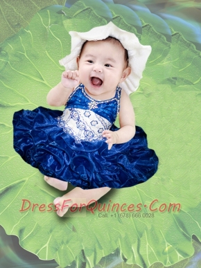 Fashionable Ball Gown Halter-top Beading Appliques Bowknot Royal Blue Little Girl Dress