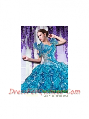 Brand new Organza Beading and Ruffles Quinceanera Jacket in Blue