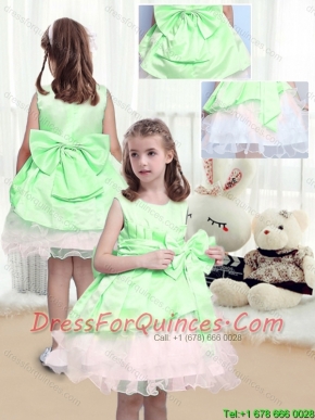 2015 Winter beautiful A Line Scoop Mini Length Bowknot Little Girl Dress in Multi Color