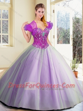 Discount Floor Length Lavender Sweet 16 Dresses with Beading