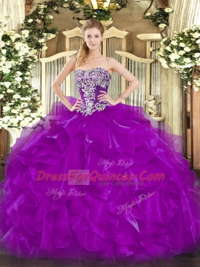 Great Strapless Sleeveless Organza Sweet 16 Quinceanera Dress Beading and Ruffles Lace Up