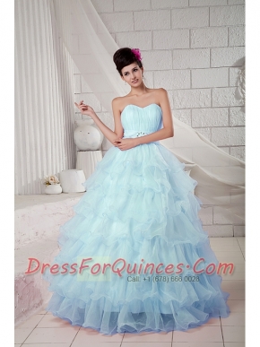 Perfect Blue Ball Gown Sweetheart Floor-length Organza Beading Quinceanea Dress