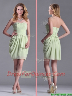 Simple Zipper Up Chiffon Yellow Green Prom Dress with Ruching