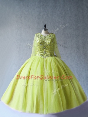 Glorious Scoop Long Sleeves Tulle Quinceanera Dress Beading Lace Up