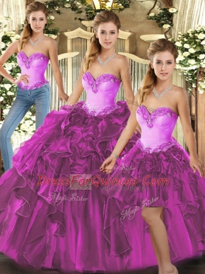 Captivating Floor Length Fuchsia 15th Birthday Dress Sweetheart Sleeveless Lace Up