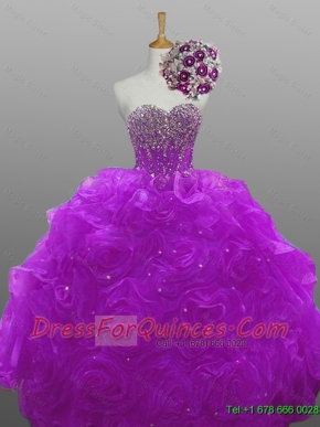 2015 Natural Quinceanera Dresses with Beading and Rolling Flowers