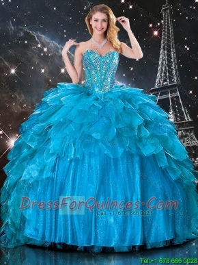 Fashionable Ball Gown Beaded Detachable Quinceanera Gowns in Blue