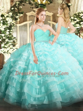 Modest Sleeveless Zipper Floor Length Beading and Lace and Ruffled Layers 15th Birthday Dress