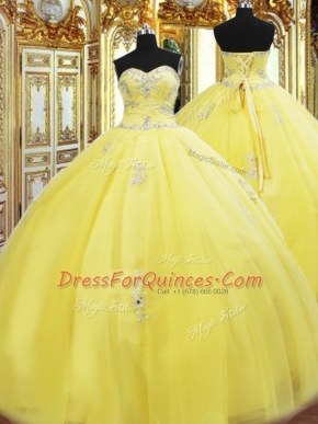 Gorgeous Yellow Sleeveless Beading and Appliques Floor Length Sweet 16 Dress