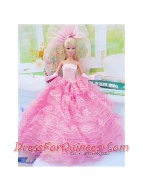 New Fashion Ball Gown Pink Dress Gown for Barbie Doll