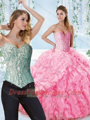 Lovely Rose Pink Detachable Quinceanera dresses with Beaded Bodice and Ruffles