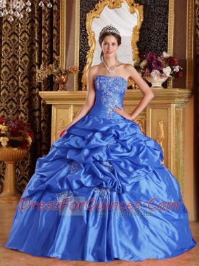 Best Quinceanera Dresses Ball Gown Aqua Blue Embroidery Pick-ups Taffeta