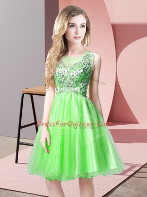 Captivating A-line Dress for Prom Scoop Tulle Sleeveless Knee Length Zipper