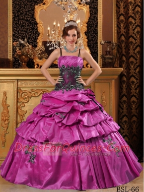 Fuchsia Ball Gown Straps With Taffeta Appliques For Classical Quinceanera Dresses